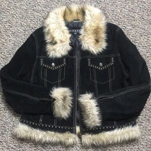 Leather Fur Glam Zip-Up Jacket